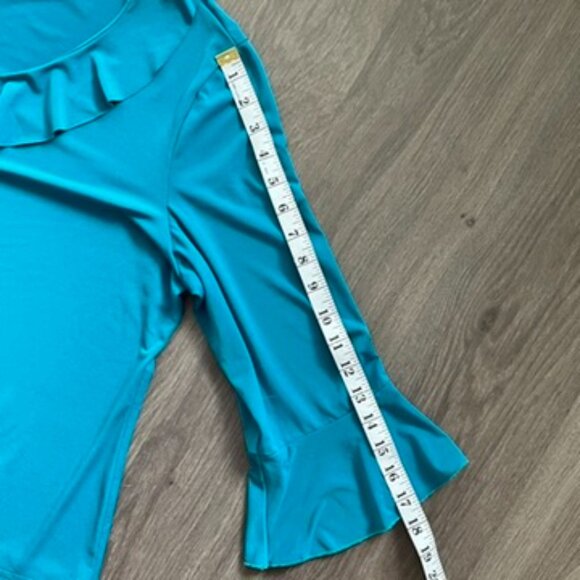 Tradition Blue V Neck Blouse with Bracelet Length Sleeves - Picture 6 of 9